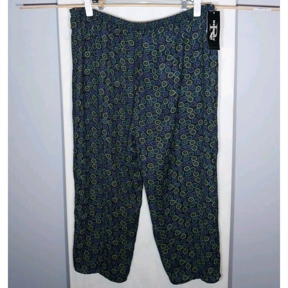 3X Petite Reversible Floral Pants Pull On Elastic Waist Wide Leg Lounge Travel